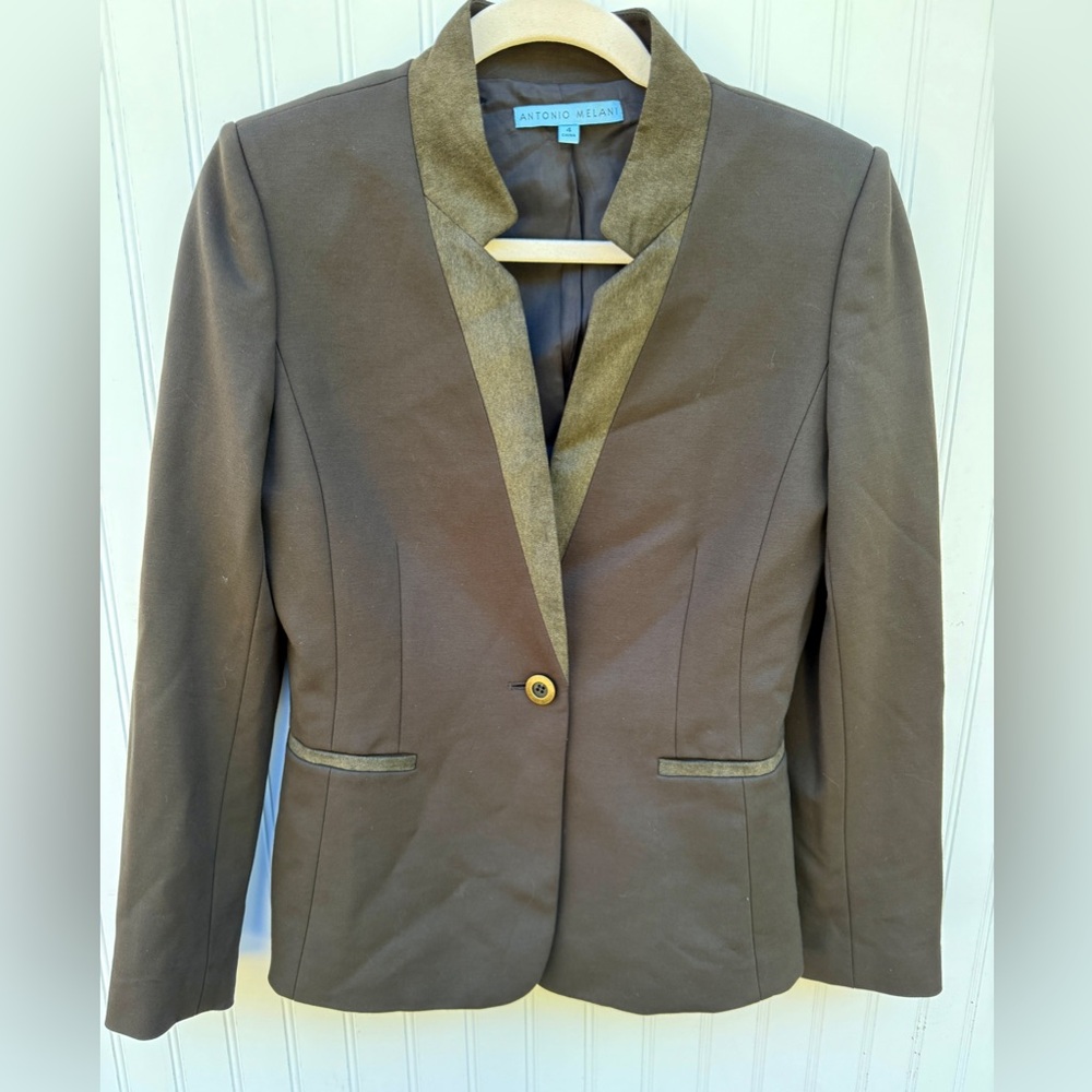 ANTONIO MELANI Olive GreenBlazer with‎ Faux Suede Accents Boss Girl.